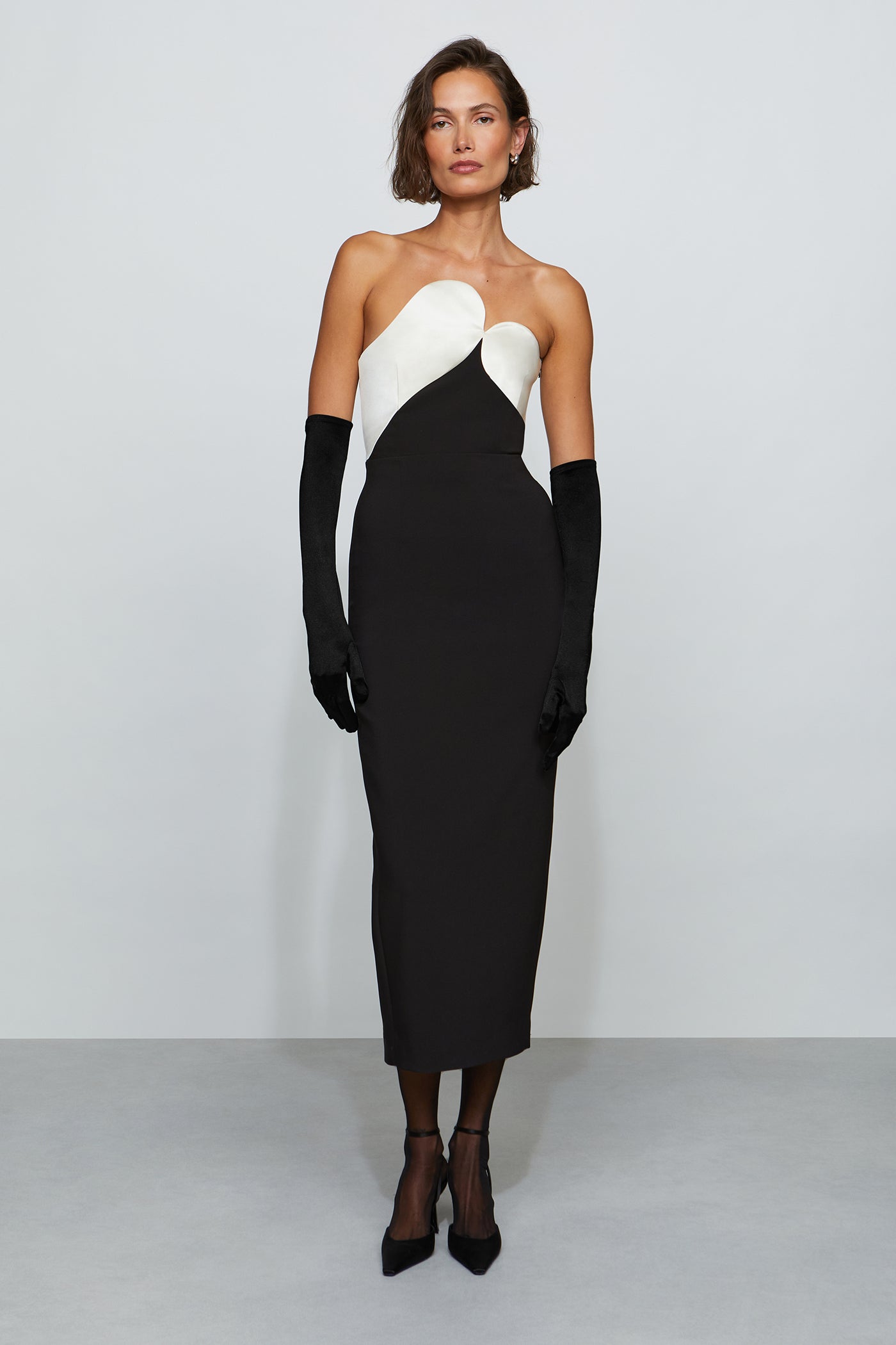 black white combo dress SLEEVELESS V-NECK MIDI DRESS COMBO