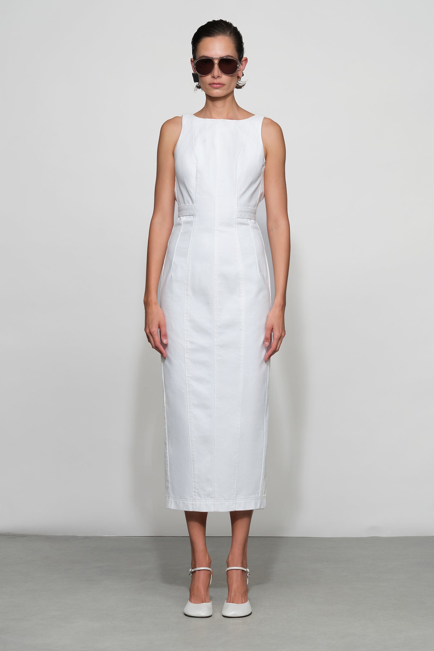 white denim midi dress ET OCHS Farley in Measurements from size 4Model bow dresses Casual Dresses for Women Stock:Pre-order