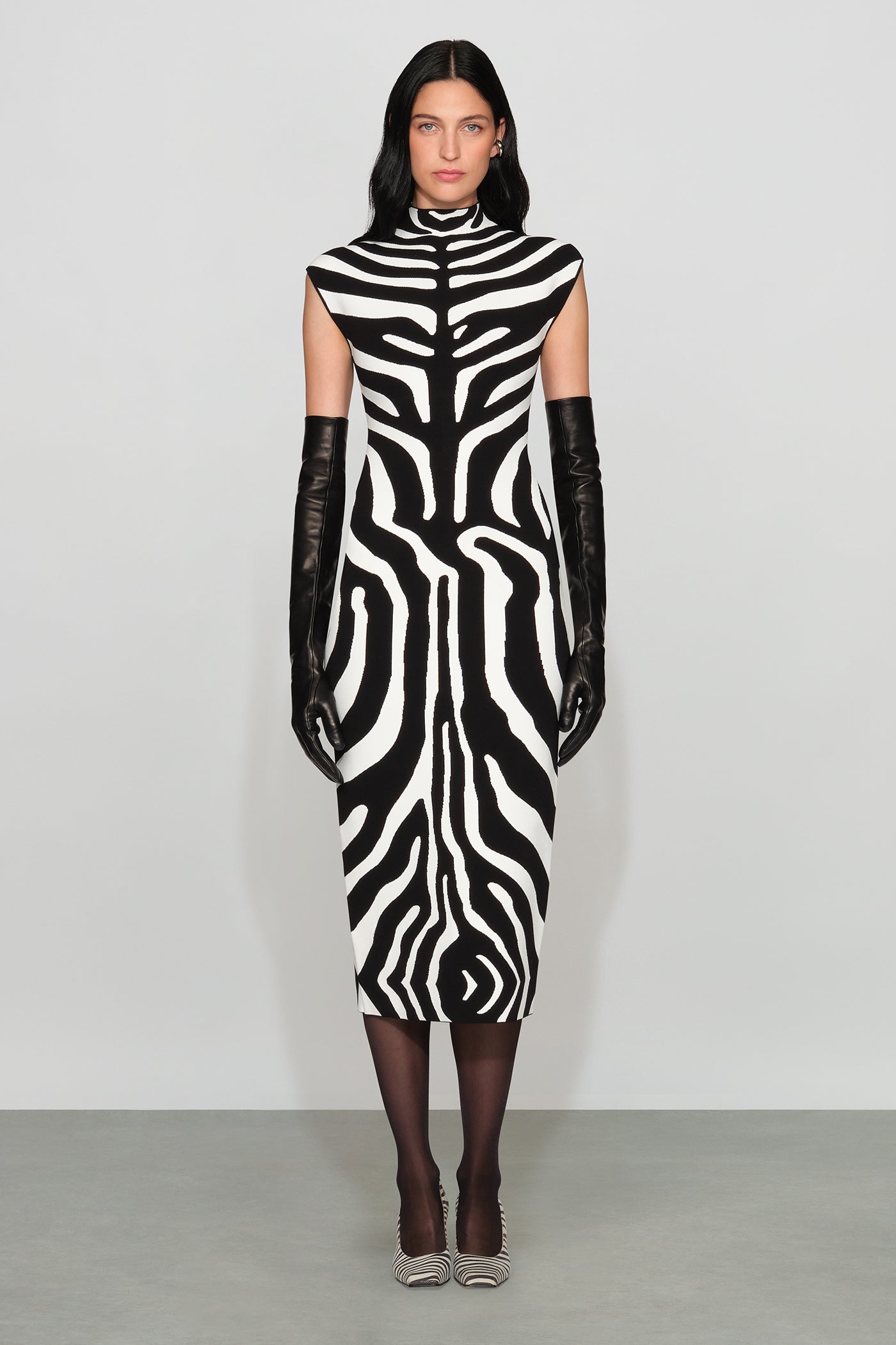 black and white zebra print dress ET OCHS Xandra Knit in & Out Detail Kimono Style sparkle tulle wedding dress We See Black and Color:Black Leather