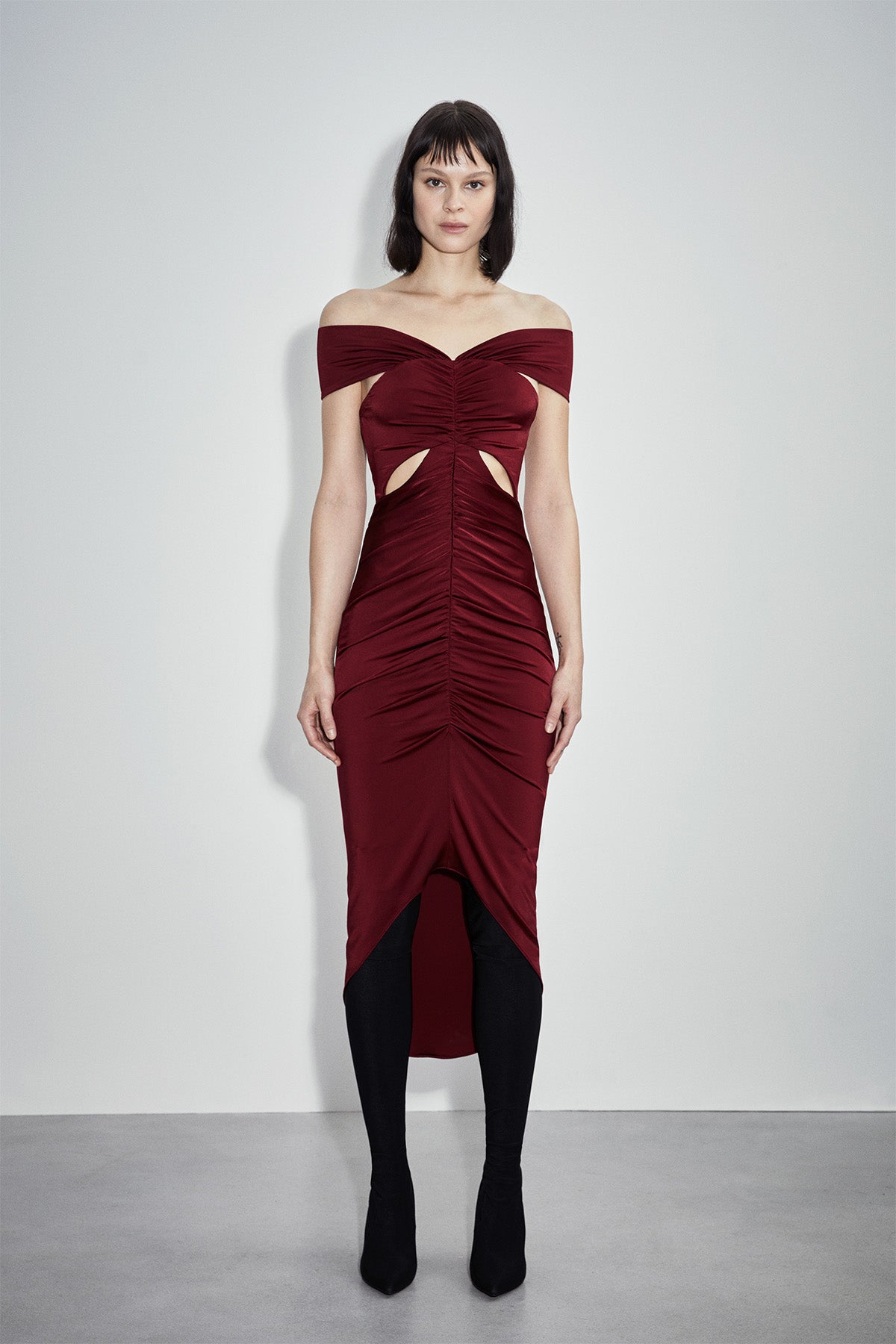 everly red dress Lace Trim Pleated Sleeveless Jacquard Sweetheart, Everly A in Red, Size L,