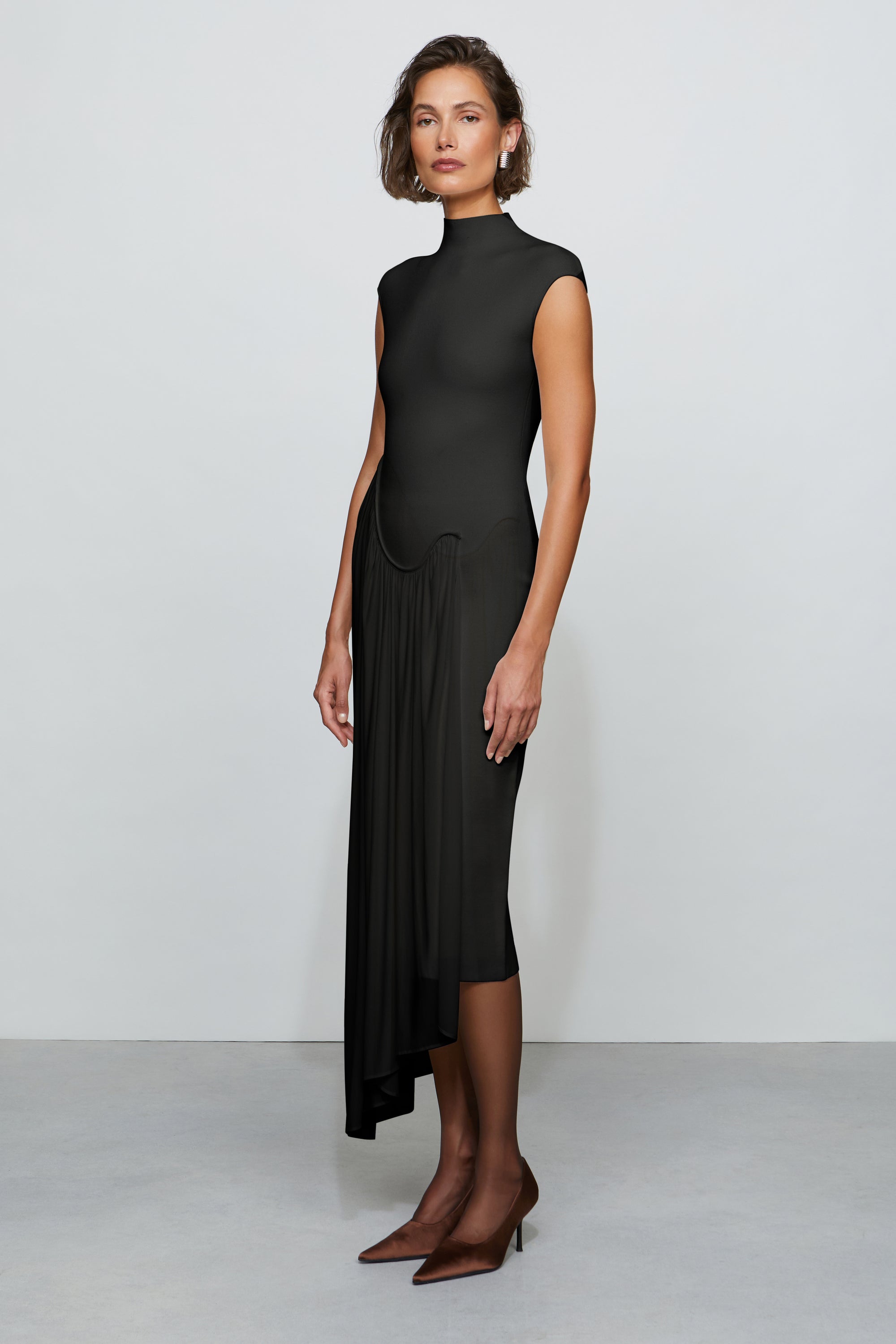 knit black dress Karolina Black Jersey Knit Backless Midi Dress