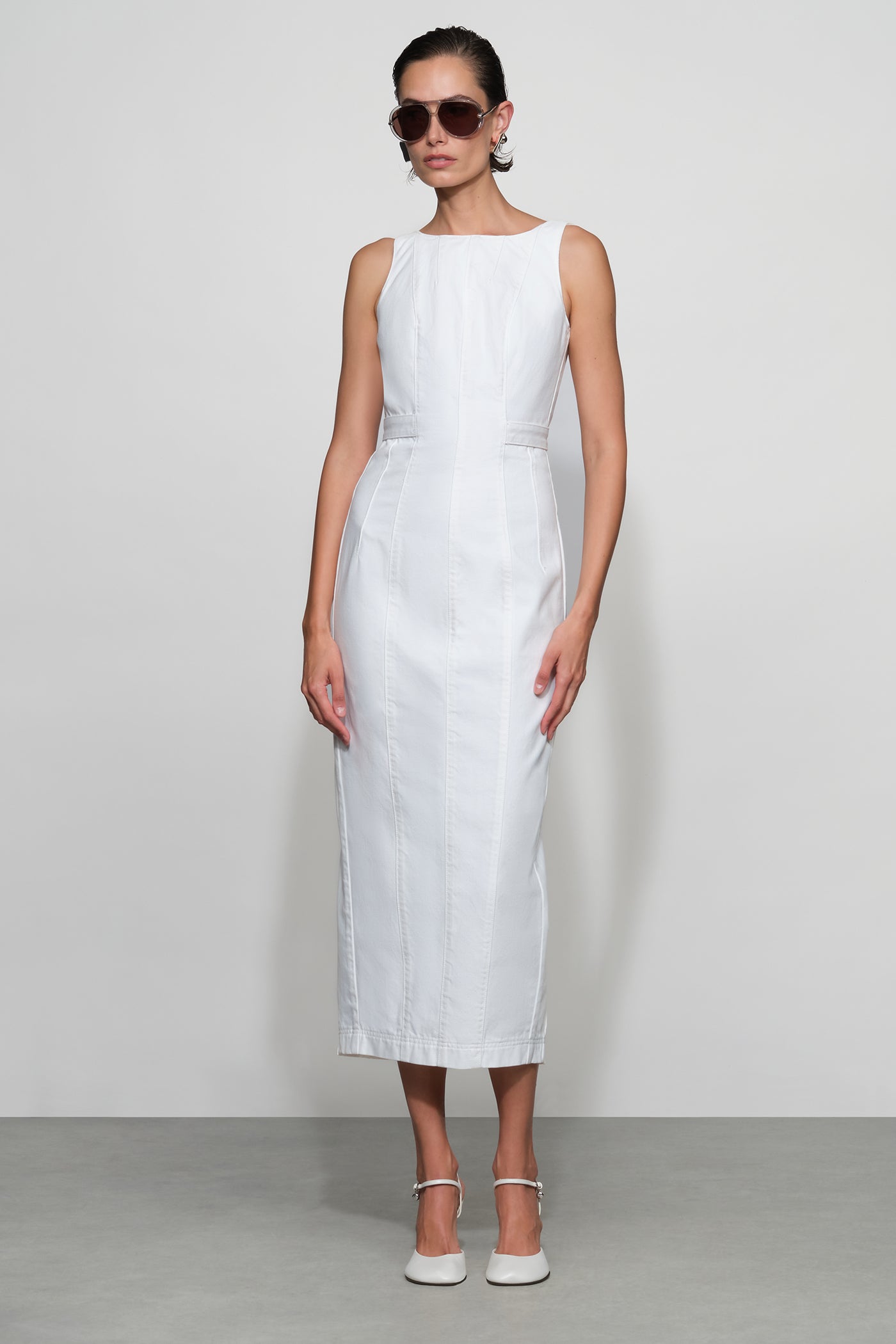 ET OCHS Farley Denim Midi Dress in White